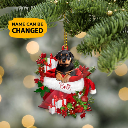 Christmas Dog Ornament, Personalized Rottweiler In Santa's Bag Christmas Acrylic Ornament, New Dog Christmas Ornament