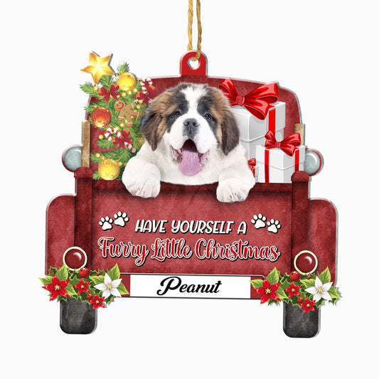 Christmas Dog Ornament, Personalized Saint Bernard Red Truck Christmas Ornament, New Dog Christmas Ornament
