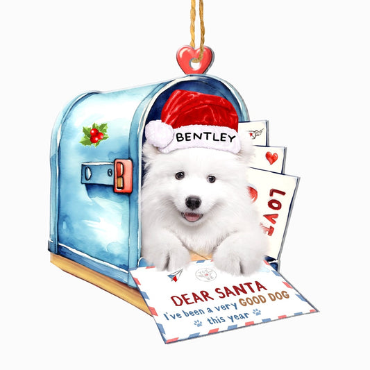 Christmas Dog Ornament, Personalized Samoyed In Mailbox Christmas Ornament, New Dog Christmas Ornament