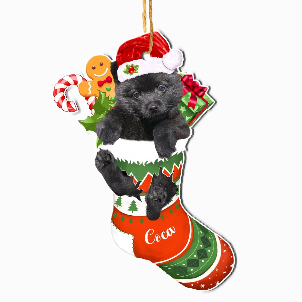 Christmas Dog Ornament, Personalized Schipperke In Christmas Stocking Ornament, New Dog Christmas Ornament
