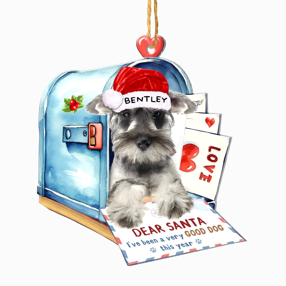 Christmas Dog Ornament, Personalized Schnauzer In Mailbox Christmas Ornament, New Dog Christmas Ornament