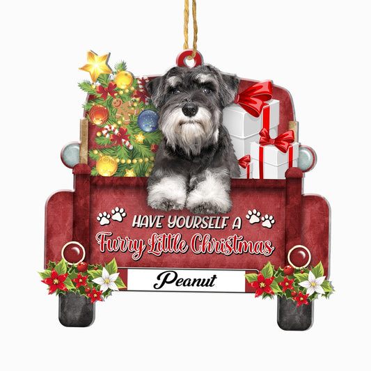 Christmas Dog Ornament, Personalized Schnauzer Red Truck Christmas Ornament, New Dog Christmas Ornament