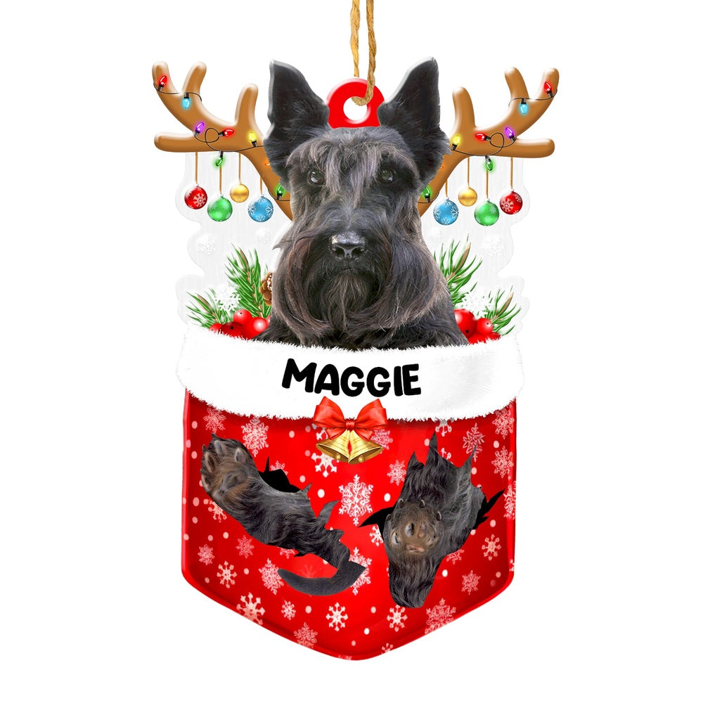 Christmas Dog Ornament, Personalized Scottish Terrier In Snow Pocket Christmas Acrylic Ornament, New Dog Christmas Ornament