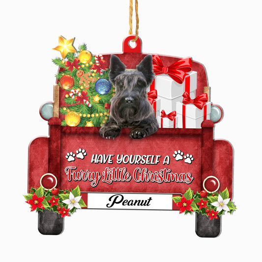 Christmas Dog Ornament, Personalized Scottish Terrier Red Truck Christmas Ornament, New Dog Christmas Ornament