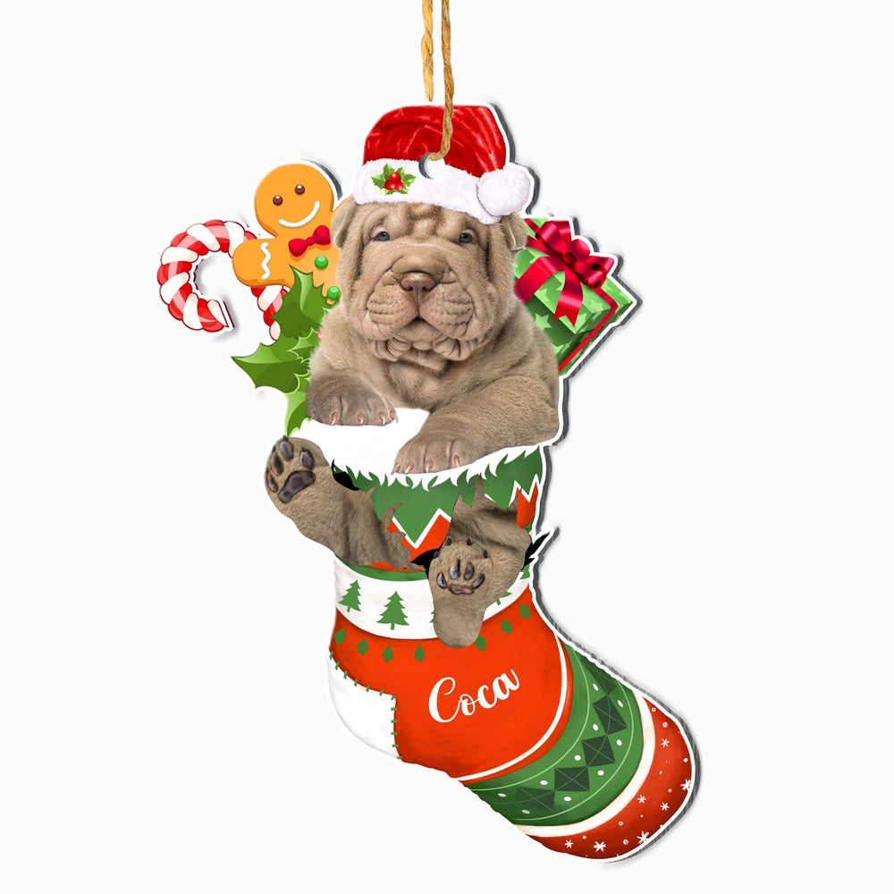 Christmas Dog Ornament, Personalized Shar Pei In Christmas Stocking Ornament, New Dog Christmas Ornament
