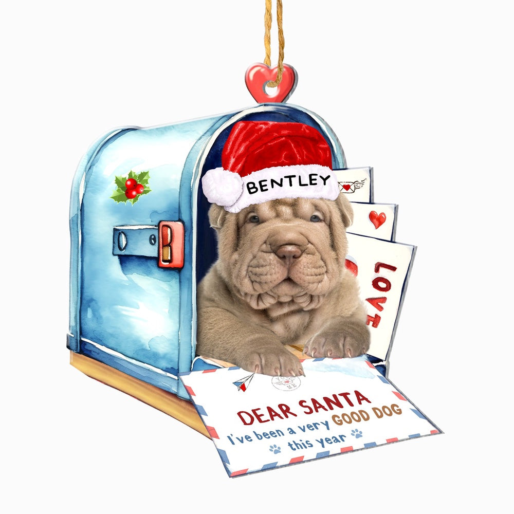 Christmas Dog Ornament, Personalized Shar Pei In Mailbox Christmas Ornament, New Dog Christmas Ornament