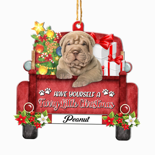 Christmas Dog Ornament, Personalized Shar Pei Red Truck Christmas Ornament, New Dog Christmas Ornament