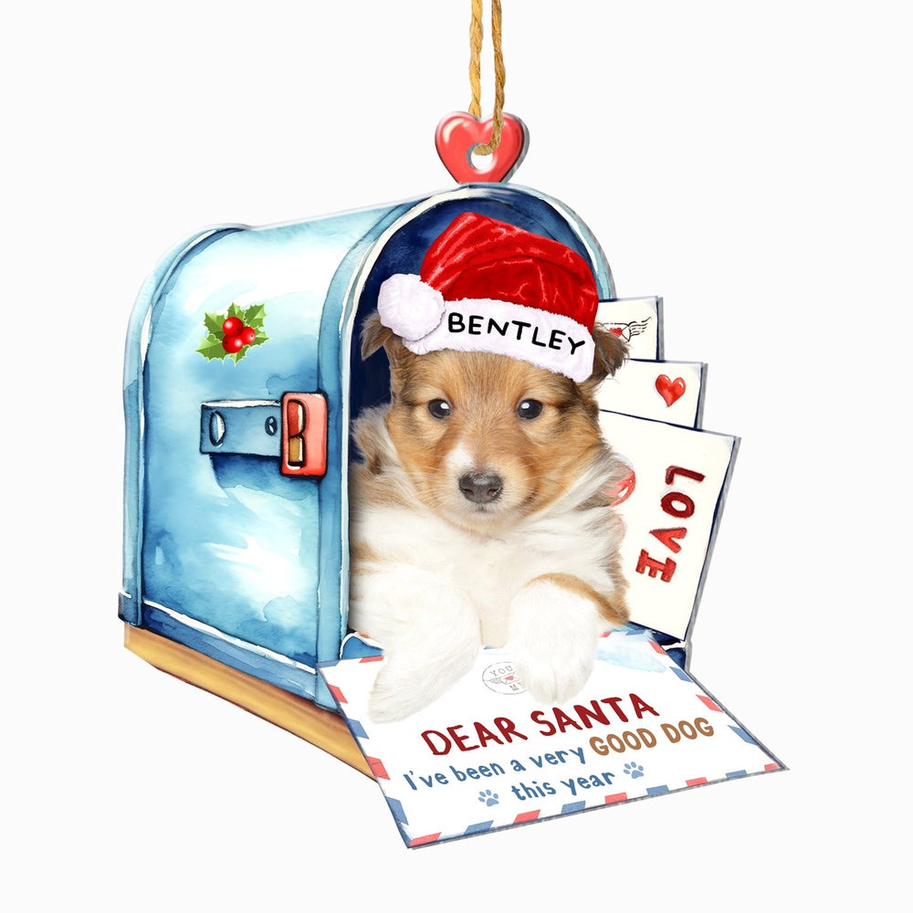 Christmas Dog Ornament, Personalized Shetland Sheepdog In Mailbox Christmas Ornament, New Dog Christmas Ornament