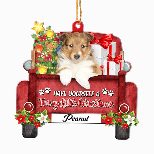 Christmas Dog Ornament, Personalized Shetland Sheepdog Red Truck Christmas Ornament, New Dog Christmas Ornament