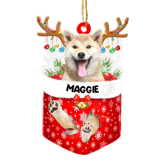 Christmas Dog Ornament, Personalized Shiba Inu In Snow Pocket Christmas Acrylic Ornament, New Dog Christmas Ornament