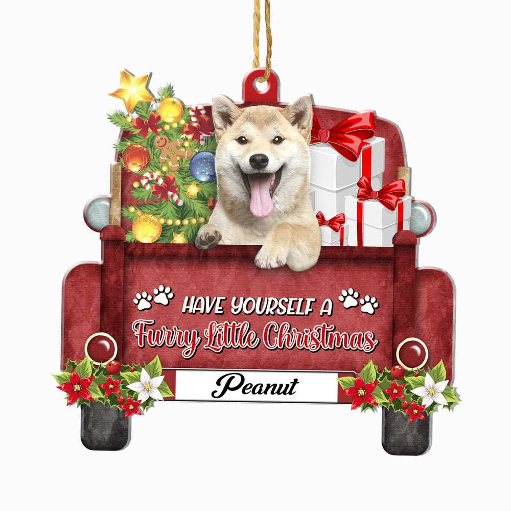Christmas Dog Ornament, Personalized Shiba Inu Red Truck Christmas Ornament, New Dog Christmas Ornament