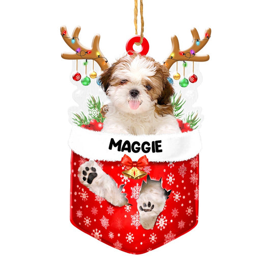 Christmas Dog Ornament, Personalized Shih Tzu In Snow Pocket Christmas Acrylic Ornament, New Dog Christmas Ornament