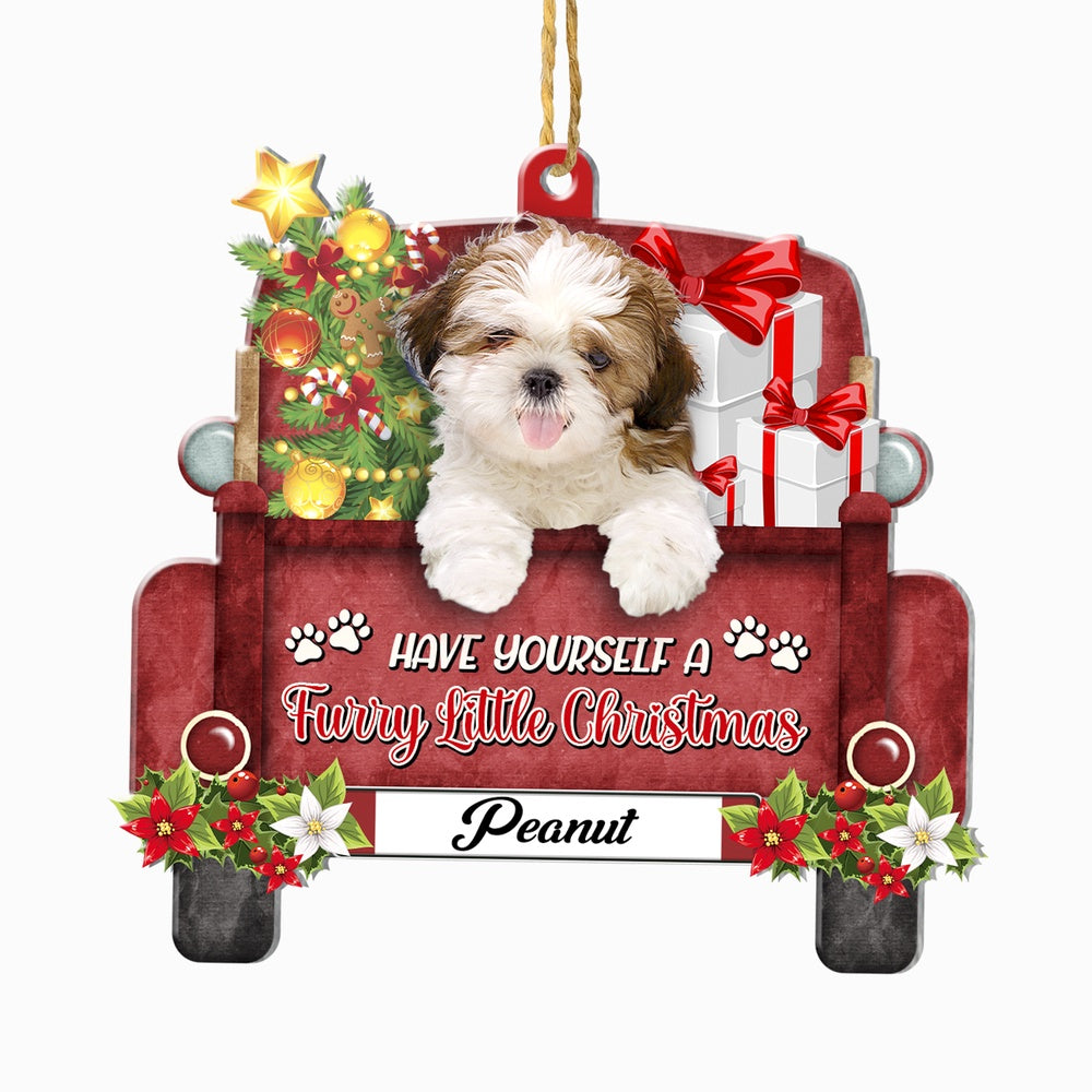 Christmas Dog Ornament, Personalized Shih Tzu Red Truck Christmas Ornament, New Dog Christmas Ornament