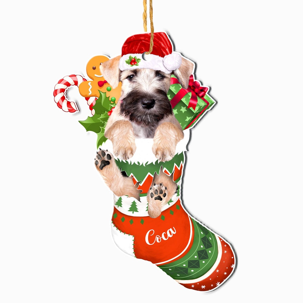 Christmas Dog Ornament, Personalized Soft Coated Wheaten Terrier In Christmas Stocking Ornament, New Dog Christmas Ornament