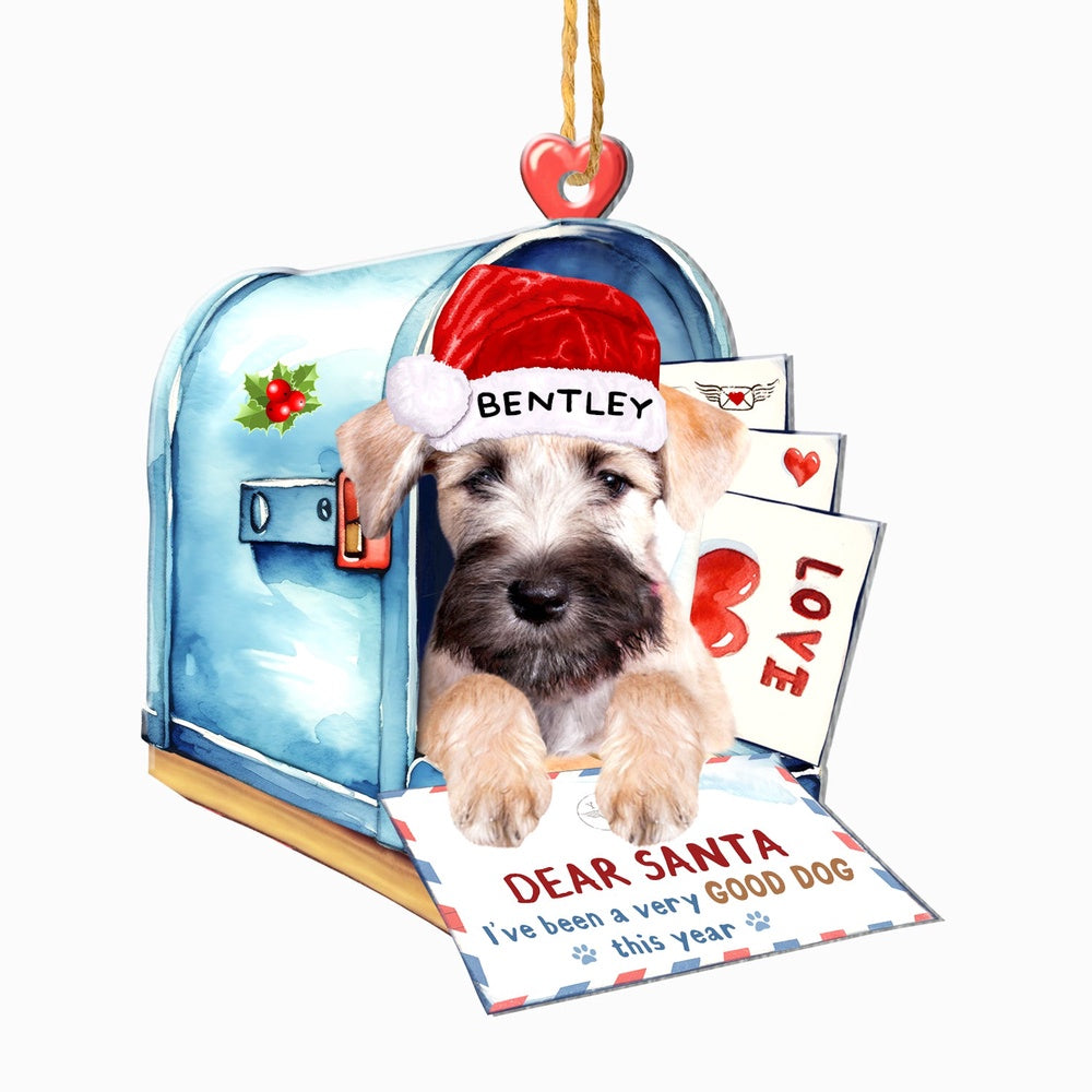Christmas Dog Ornament, Personalized Soft Coated Wheaten Terrier In Mailbox Christmas Ornament, New Dog Christmas Ornament