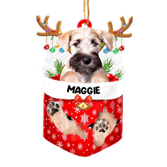Christmas Dog Ornament, Personalized Soft Coated Wheaten Terrier In Snow Pocket Christmas Acrylic Ornament, New Dog Christmas Ornament