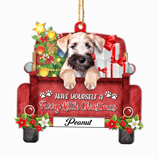 Christmas Dog Ornament, Personalized Soft Coated Wheaten Terrier Red Truck Christmas Ornament, New Dog Christmas Ornament