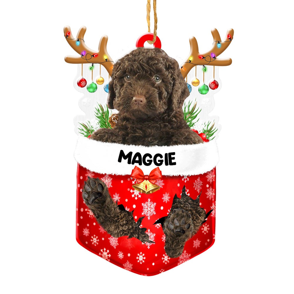 Christmas Dog Ornament, Personalized Spanish Water Dog In Snow Pocket Christmas Acrylic Ornament, New Dog Christmas Ornament