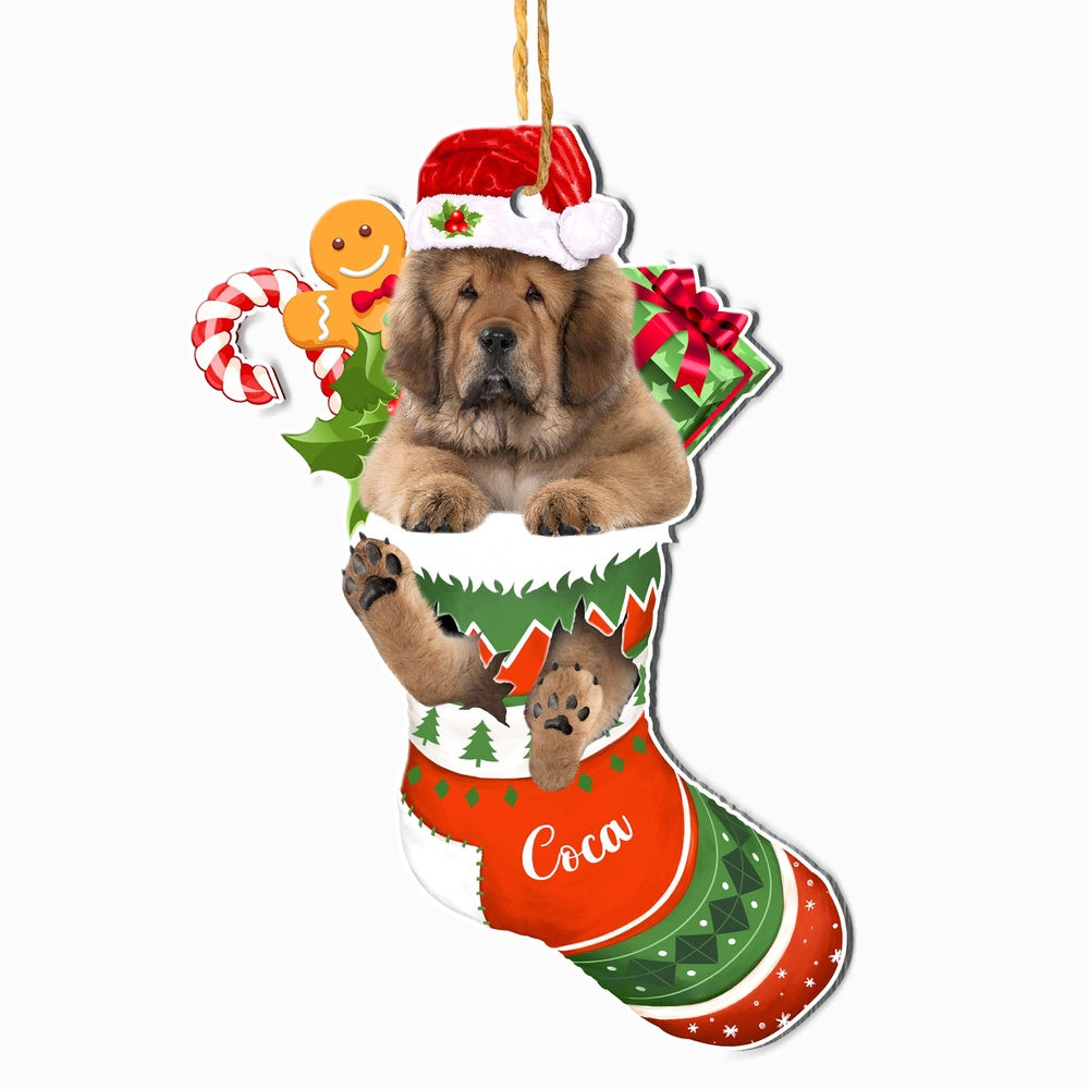 Christmas Dog Ornament, Personalized Tibetan Mastiff In Christmas Stocking Ornament, New Dog Christmas Ornament