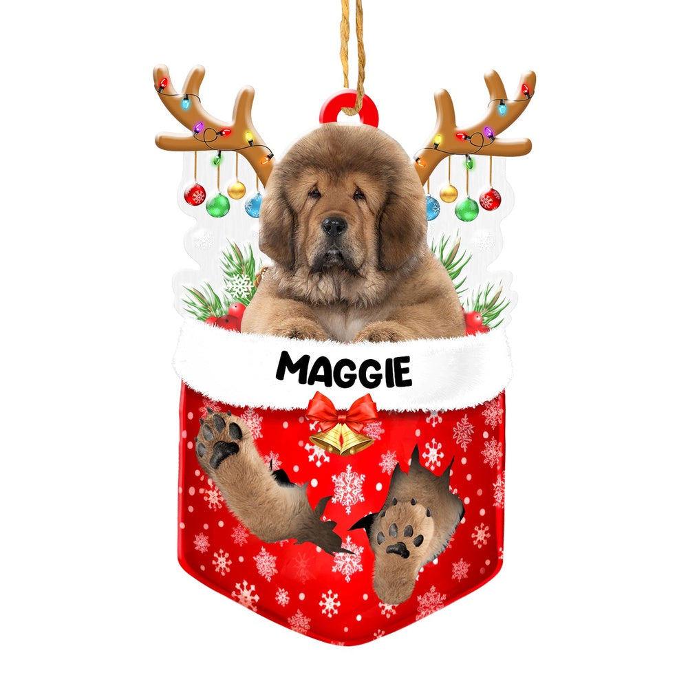 Christmas Dog Ornament, Personalized Tibetan Mastiff In Snow Pocket Christmas Acrylic Ornament, New Dog Christmas Ornament
