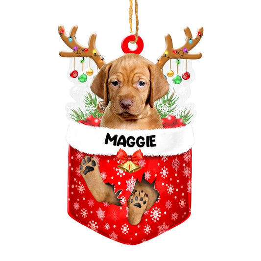 Christmas Dog Ornament, Personalized Vizsla In Snow Pocket Christmas Acrylic Ornament, New Dog Christmas Ornament