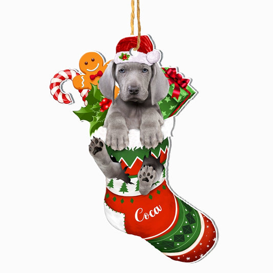 Christmas Dog Ornament, Personalized Weimaraner In Christmas Stocking Ornament, New Dog Christmas Ornament