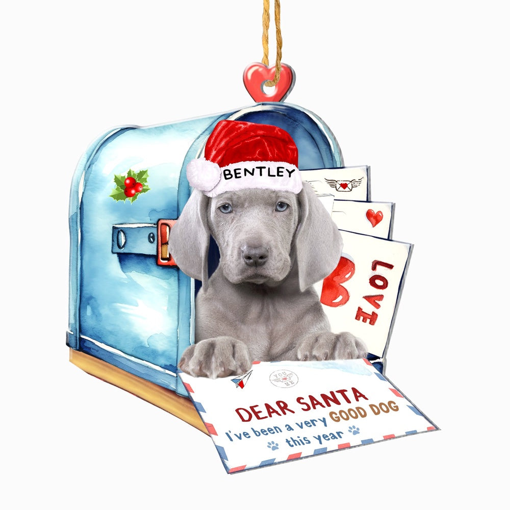 Christmas Dog Ornament, Personalized Weimaraner In Mailbox Christmas Ornament, New Dog Christmas Ornament