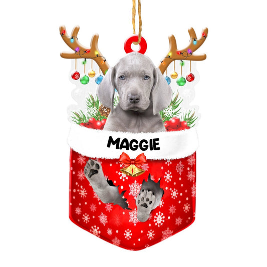 Christmas Dog Ornament, Personalized Weimaraner In Snow Pocket Christmas Acrylic Ornament, New Dog Christmas Ornament