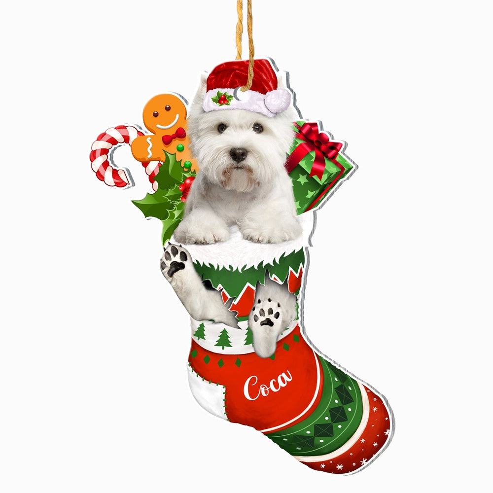 Christmas Dog Ornament, Personalized West Highland White Terrier In Christmas Stocking Ornament, New Dog Christmas Ornament
