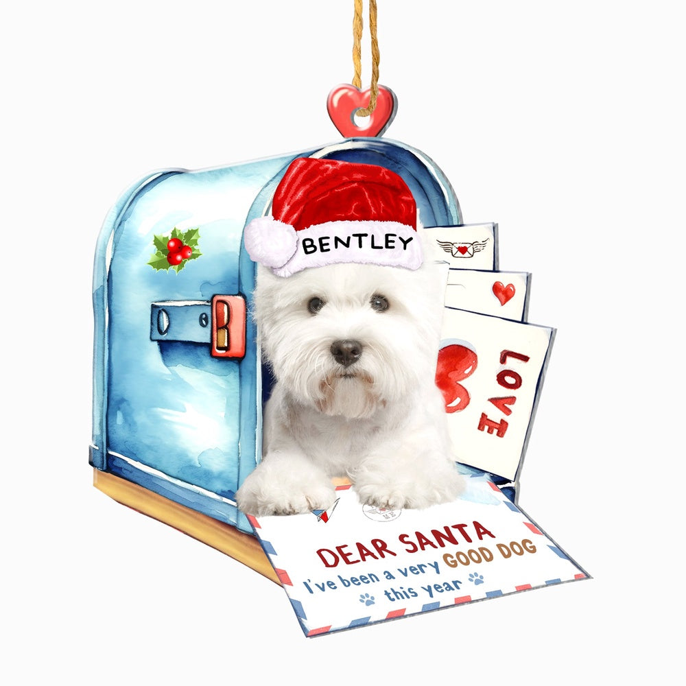 Christmas Dog Ornament, Personalized West Highland White Terrier In Mailbox Christmas Ornament, New Dog Christmas Ornament