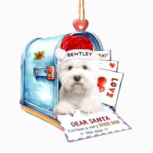 Christmas Dog Ornament, Personalized West Highland White Terrier In Mailbox Christmas Ornament, New Dog Christmas Ornament