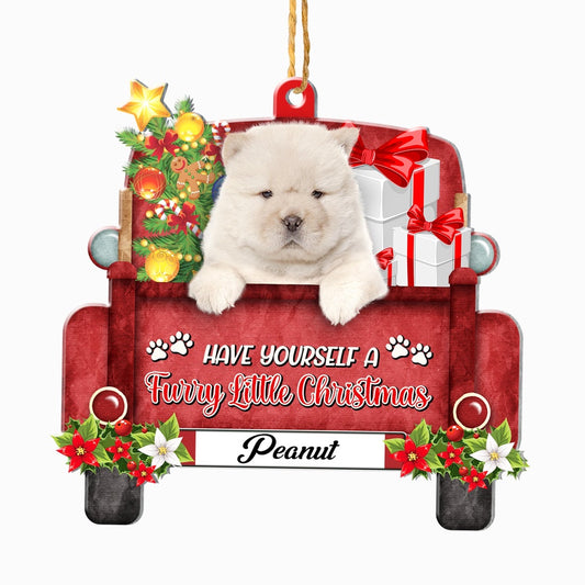 Christmas Dog Ornament, Personalized White Chow Chow Red Truck Christmas Ornament, New Dog Christmas Ornament