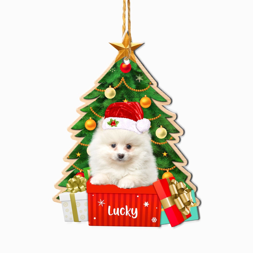 Christmas Dog Ornament, Personalized White Pomeranian Christmas Tree Ornament, New Dog Christmas Ornament