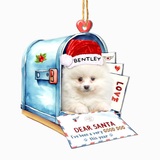 Christmas Dog Ornament, Personalized White Pomeranian In Mailbox Christmas Ornament, New Dog Christmas Ornament