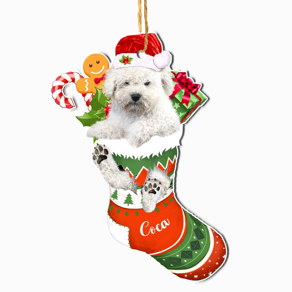 Christmas Dog Ornament, Personalized White Puli In Christmas Stocking Ornament, New Dog Christmas Ornament