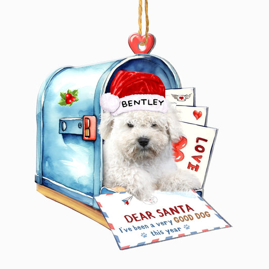 Christmas Dog Ornament, Personalized White Puli In Mailbox Christmas Ornament, New Dog Christmas Ornament