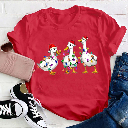 Christmas Ducks With Colorful Lights T Shirt, Merry T Shirt, Unisex Christmas Shirts