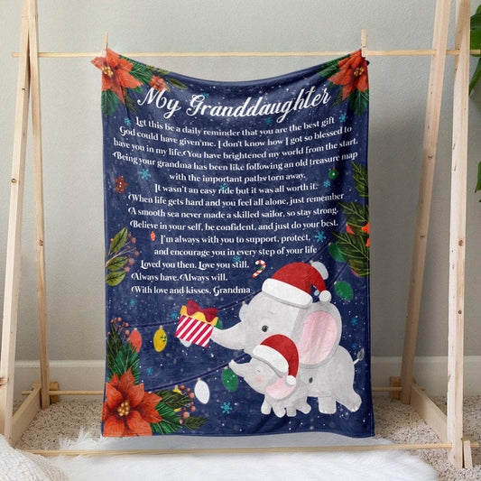 Christmas Elephants Granddaughter And Grandma Blanket, Beautiful Chirstmas Wishes For Granddaughter Blanket, Christmas Blanket