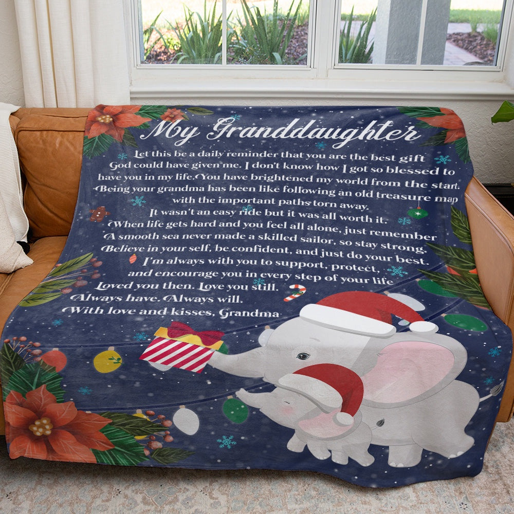 Christmas Elephants Granddaughter And Grandma Blanket, Beautiful Chirstmas Wishes For Granddaughter Blanket, Christmas Blanket