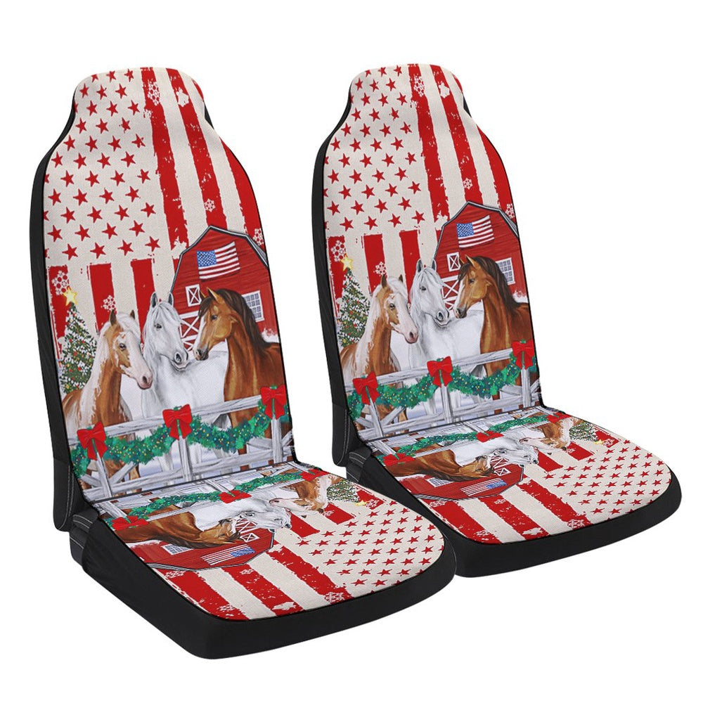 Christmas Horses American flag Cars Seat Cover, Christmas Car Seat Covers, Car Decor Gift