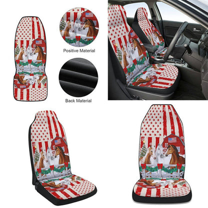 Christmas Horses American flag Cars Seat Cover, Christmas Car Seat Covers, Car Decor Gift
