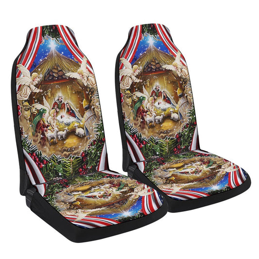 Christmas Is All About Jesus Holy Family Nativity Of Jesus Christmas American flag Cars Seat Cover, Christmas Car Seat Covers, Car Decor Gift