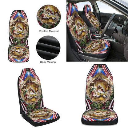 Christmas Is All About Jesus Holy Family Nativity Of Jesus Christmas American flag Cars Seat Cover, Christmas Car Seat Covers, Car Decor Gift