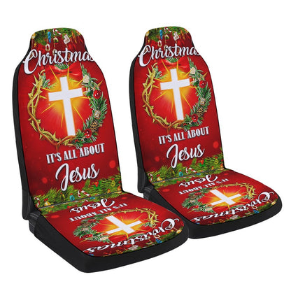 Christmas It is All About Jesus Crown Of Thorns Christmas Wreath Cars Seat Cover, Christmas Car Seat Covers, Car Decor Gift