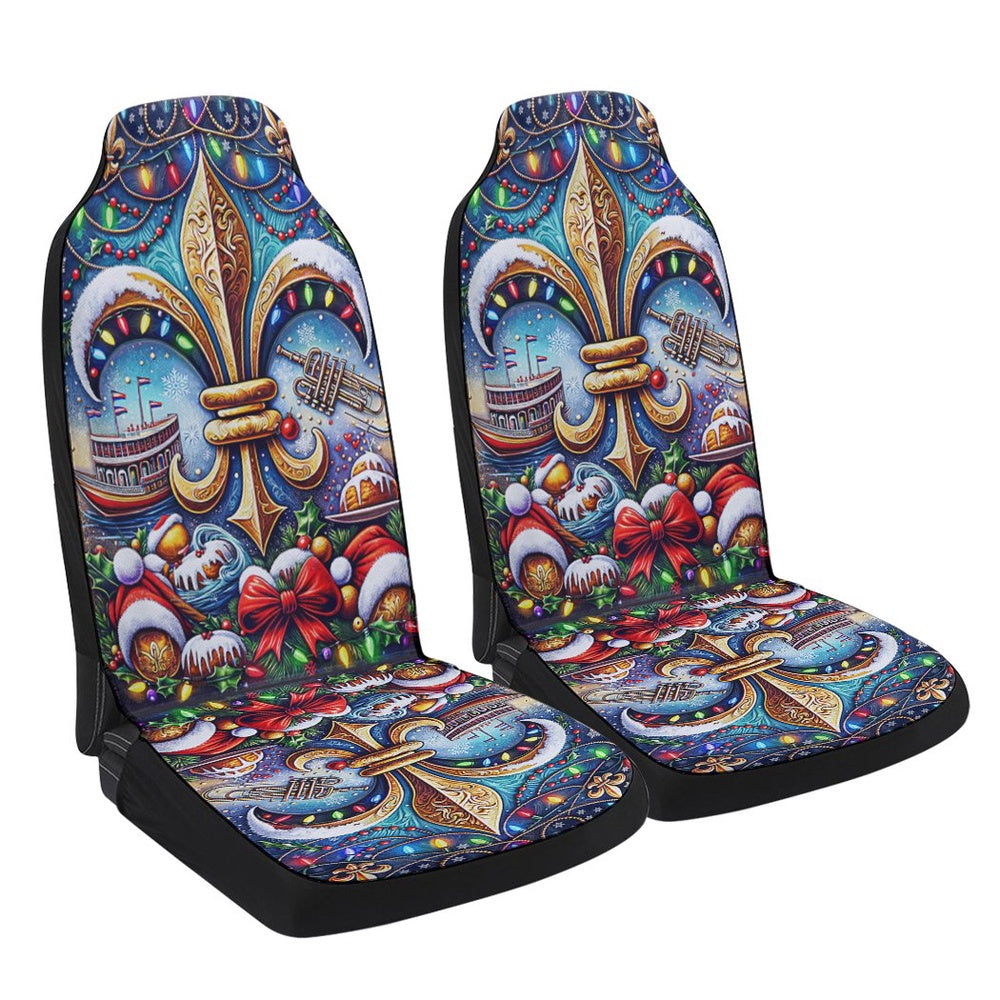 Christmas Louisiana Fleur De Lis Cars Seat Cover, Christmas Car Seat Covers, Car Decor Gift