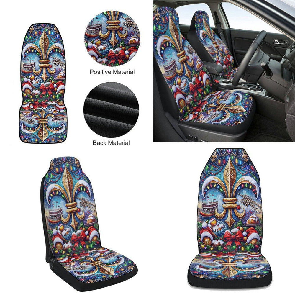 Christmas Louisiana Fleur De Lis Cars Seat Cover, Christmas Car Seat Covers, Car Decor Gift