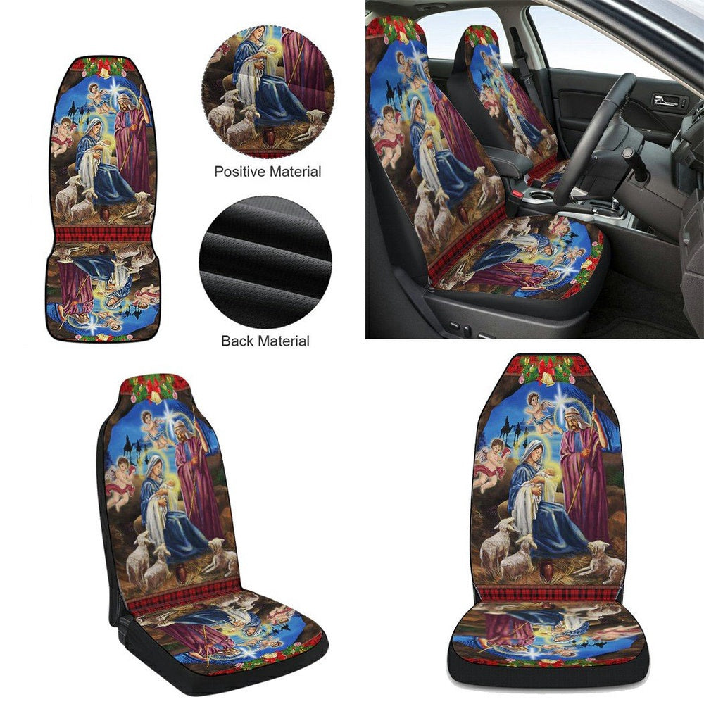 Christmas Nativity Scene Oh Holy Night Jesus Was Born Cars Seat Cover, Christmas Car Seat Covers, Car Decor Gift