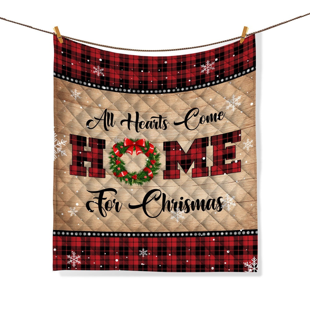 Christmas Quilt Set, All Hearts Come Home For Christmas Quilt Blanket & Pillowcases, Red Truck Quilt Bedding Set