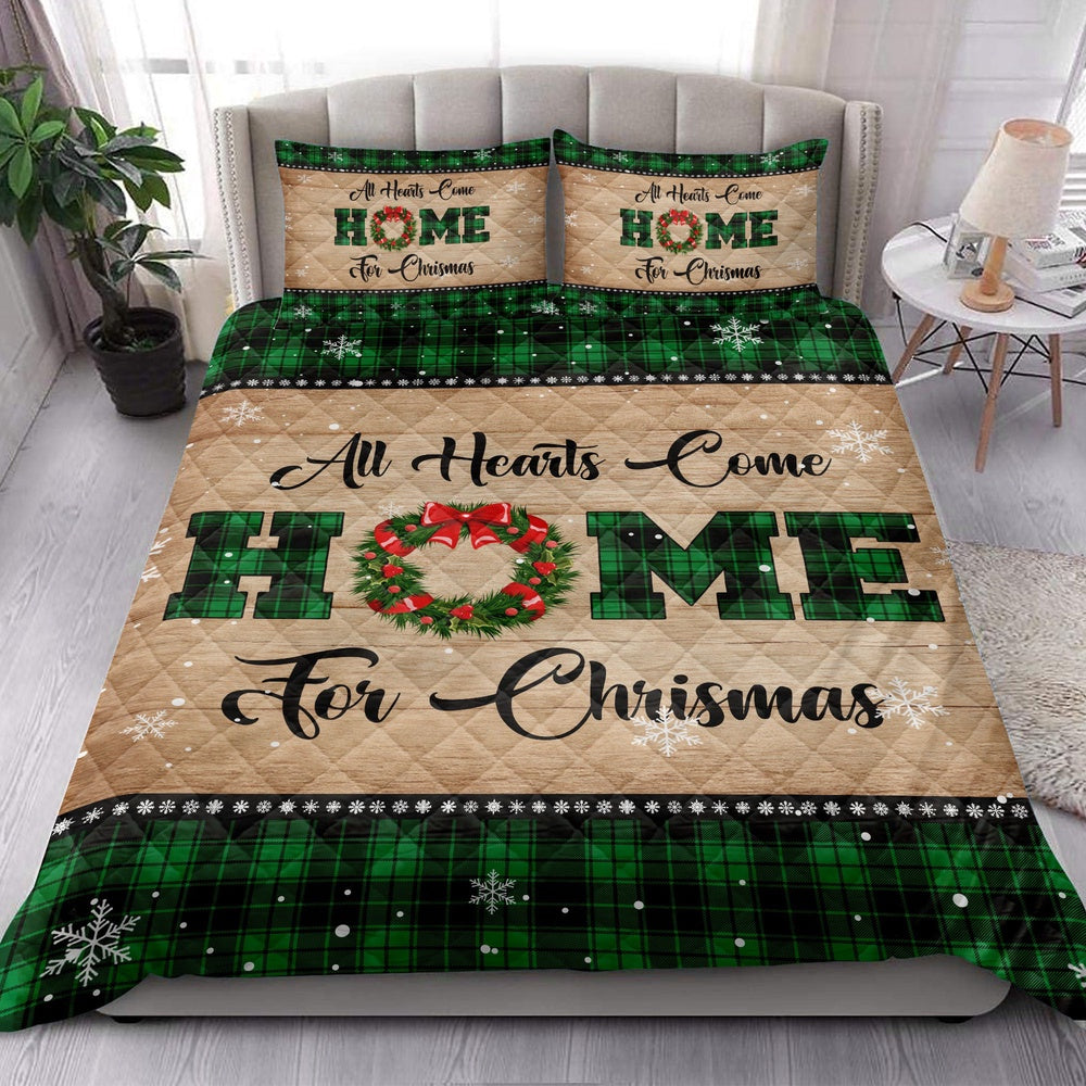 Christmas Quilt Set, All Hearts Come Homemas Snowflake Green Buffalo Plaid Quilt Blanket