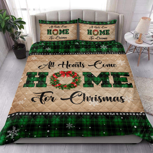 Christmas Quilt Set, All Hearts Come Homemas Snowflake Green Buffalo Plaid Quilt Blanket